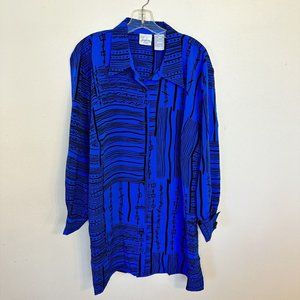 Jaclyn Smith Classics Women Blouse Tunic Top Blue & Black 2X Oversized Business